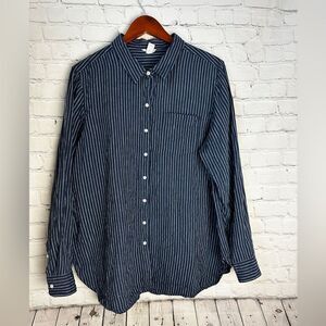 L.L. Bean Blue and White Striped Linen Garment 1X